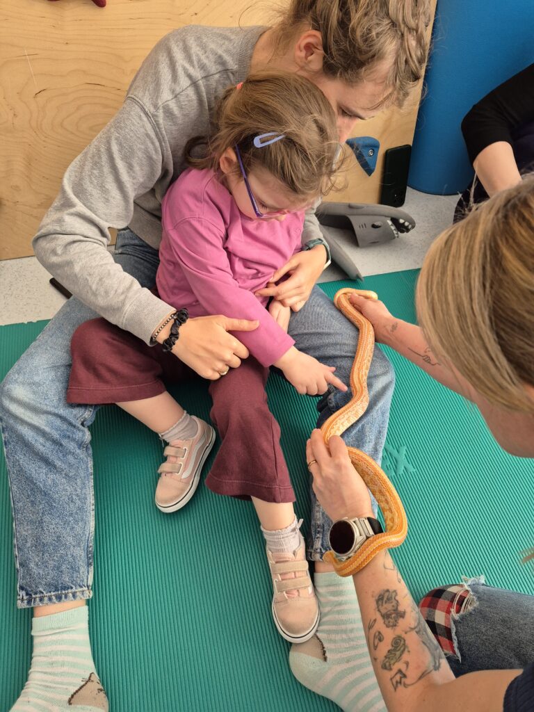 dziecko dotyka węża