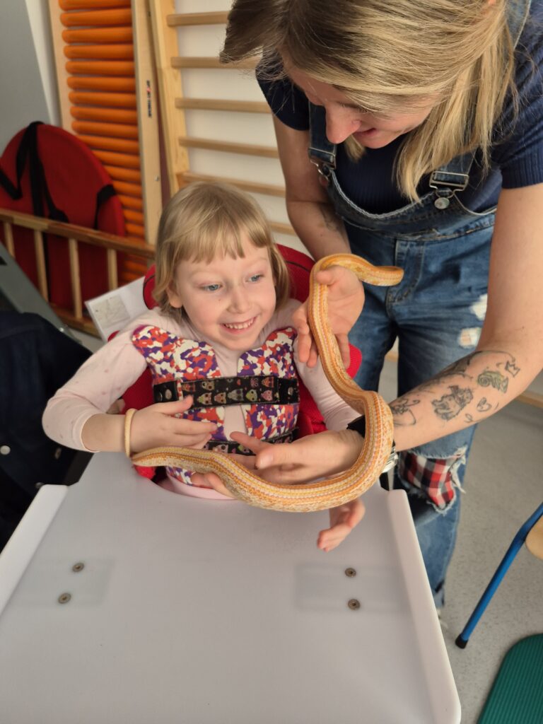 dziecko dotyka węża