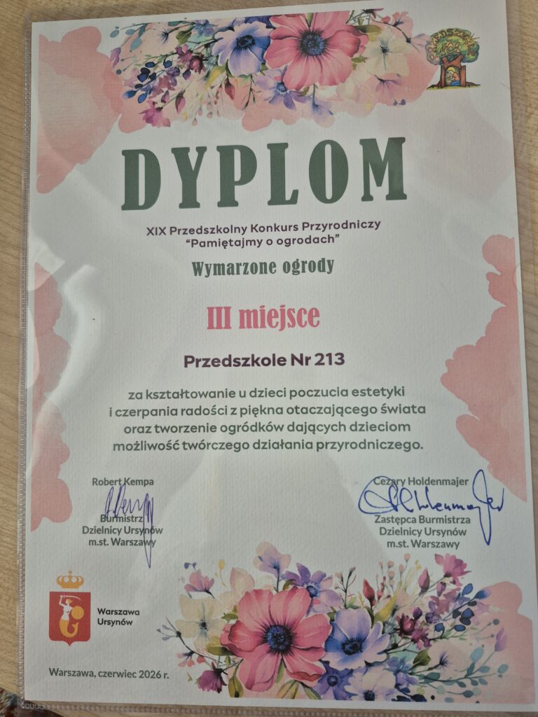 Dyplom za zajęcie 3 miejsca
