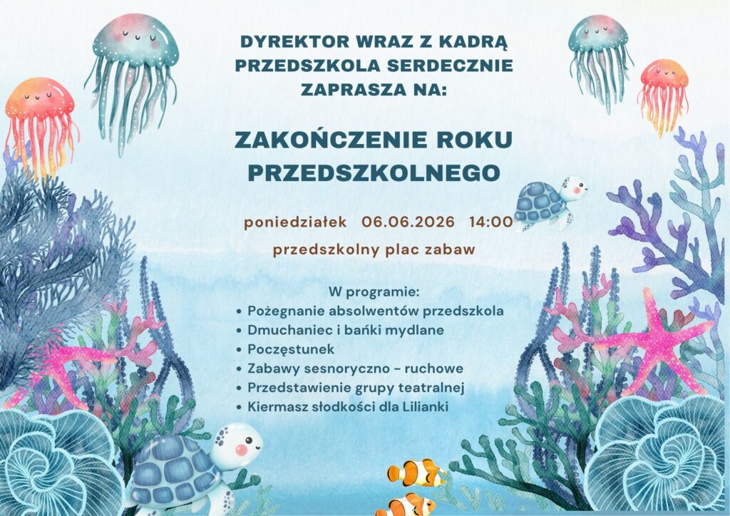 Zaproszenie na zakonczenie roku przedszkolnego